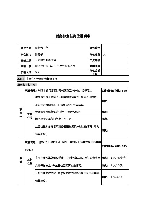 河北纪元光电公司财务部主任岗位说明书