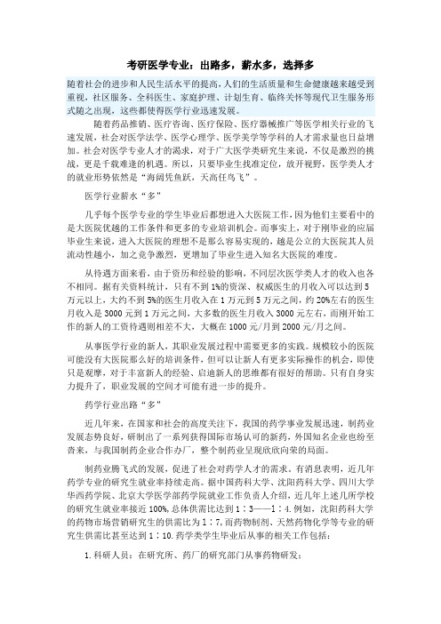 考研医学专业：出路多,薪水多,选择多