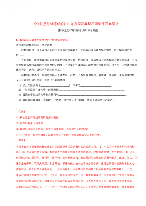 历年《钢铁是怎样炼成的》中考真题及典型习题训练答案解析