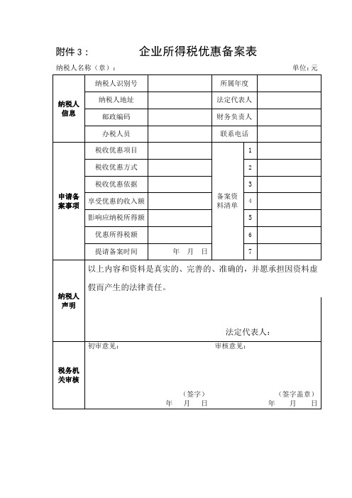 企业所得税优惠备案表