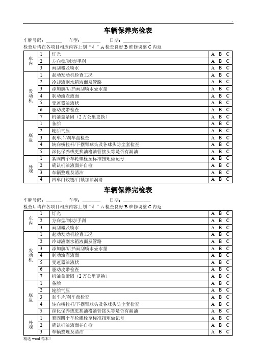 车辆保养检查表