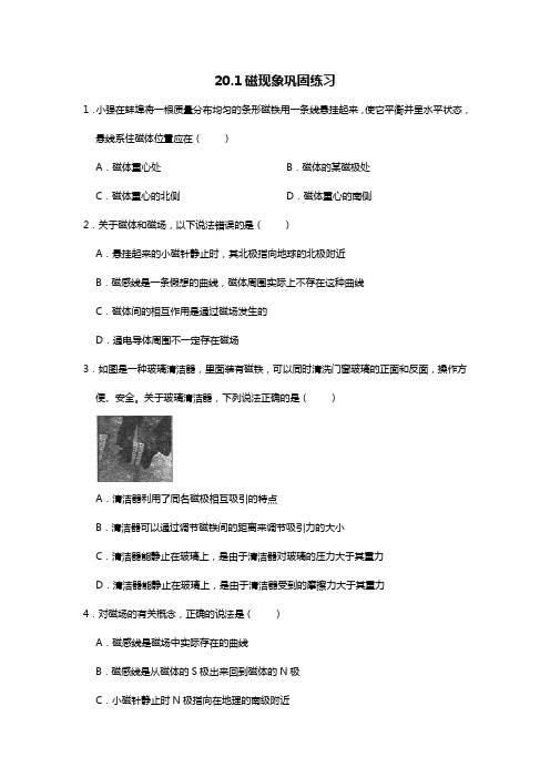 人教版九年级20.1磁现象巩固练习题(word无答案)