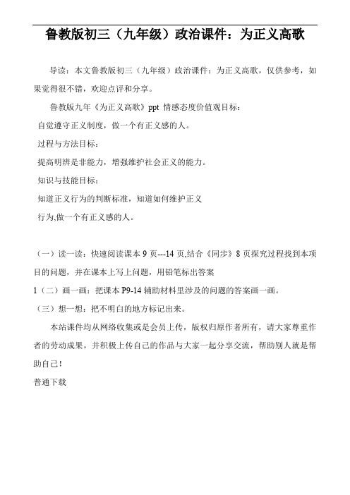 鲁教版初三(九年级)政治课件：为正义高歌