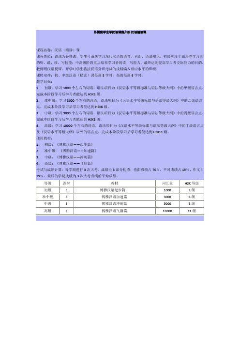 外国留学生学汉语课程介绍