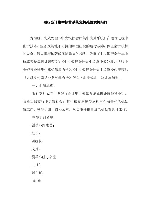 银行会计集中核算系统危机处置实施细则