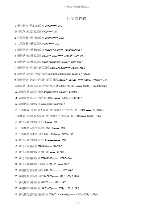 化学方程式部分汇总