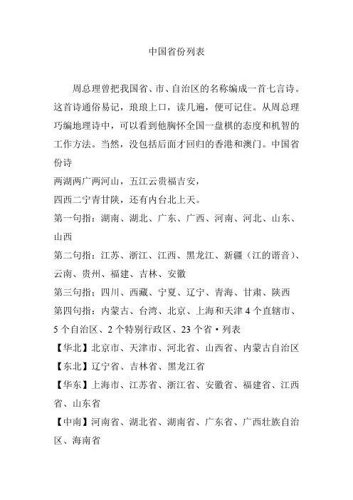 中国省份列表