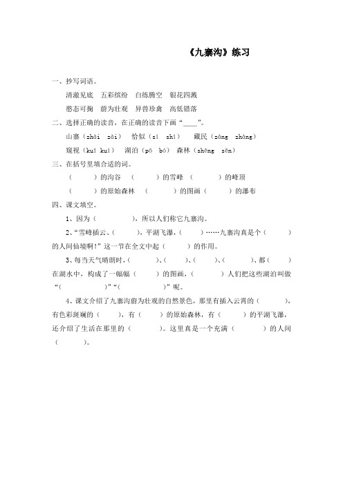 最新苏教版语文小学四年级上册九寨沟过关习题