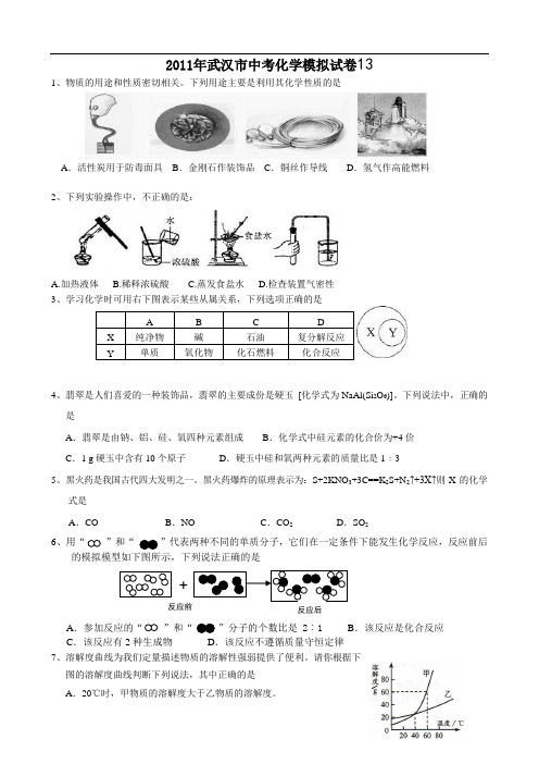2011年武汉市中考化学模拟试卷13