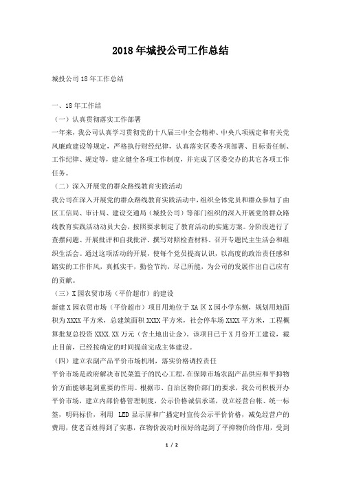 城投公司工作总结