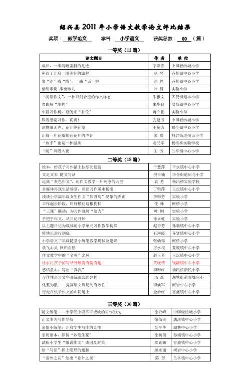 绍兴县2011年小学语文教学论文评比结果_2