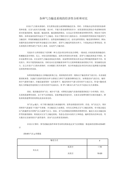 各种气力输送系统的经济性分析和对比