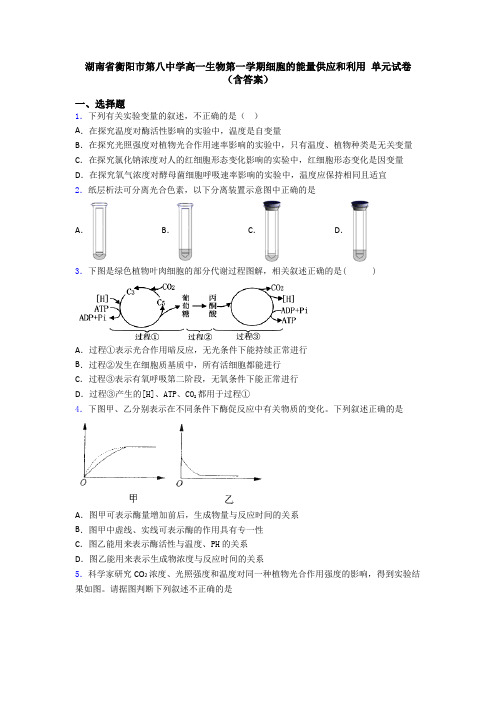 湖南省衡阳市第八中学高一生物第一学期细胞的能量供应和利用 单元试卷(含答案)