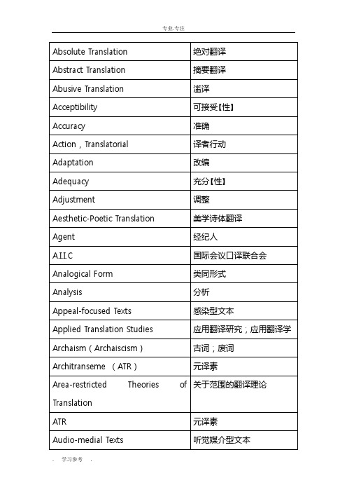 北航翻译硕士指定参考书目_[翻译研究词典]术语翻译_打印下来直接背