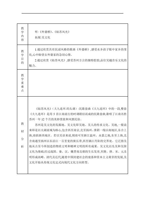 苏教小学音乐-6年级上册《2姑苏风光》教学设计