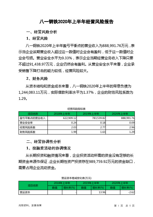 八一钢铁2020年上半年经营风险报告