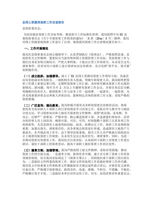 县国土资源局保密工作自查报告