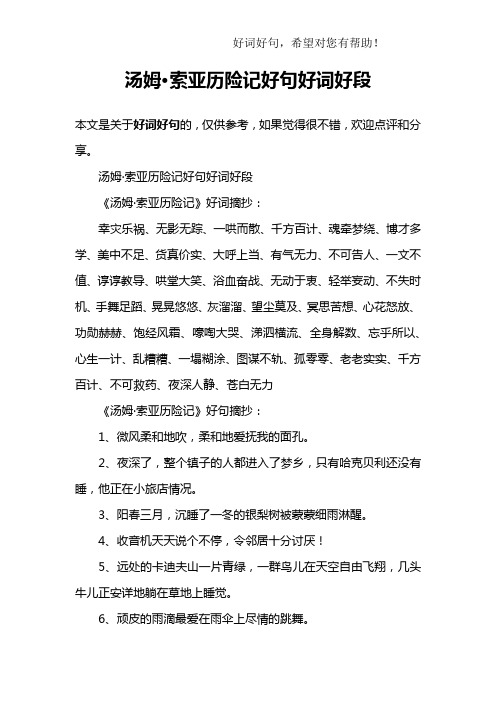汤姆·索亚历险记好句好词好段