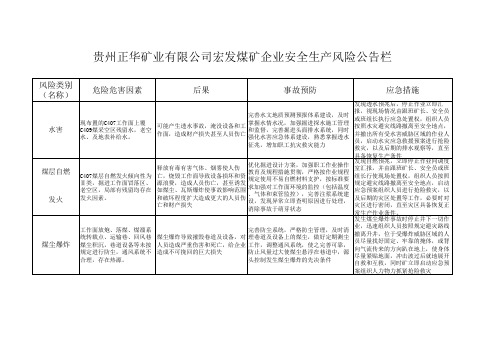 宏发煤矿安全生产风险公告栏