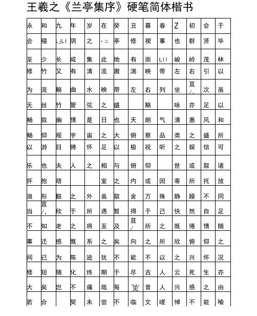 王羲之兰亭集序硬笔简体楷书