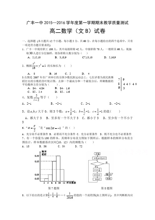 《首发》江西省上饶市广丰一中2015—2016学年高二上学期期末试题数学(文)Word版含答案