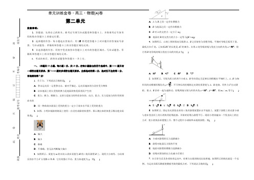 2021届高考物理一轮复习(人教版)第二单元相互作用训练卷 A卷  word版含解析答案