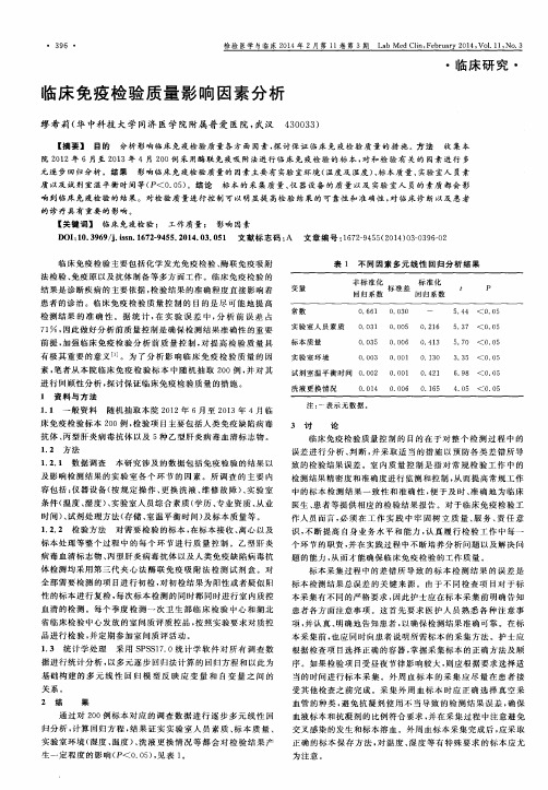 临床免疫检验质量影响因素分析