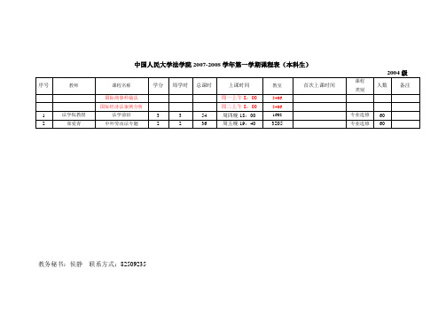 中国人民大学法学院2007-2008学年第一学期课程表(本科...