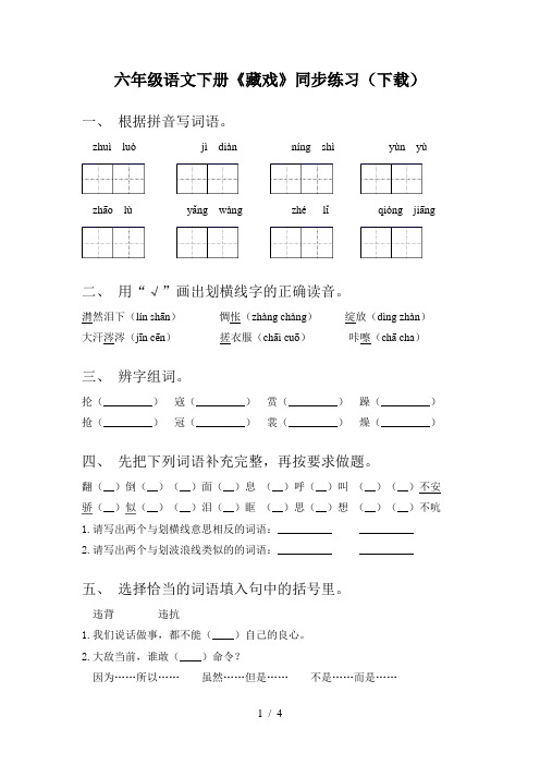 六年级语文下册《藏戏》同步练习(下载)