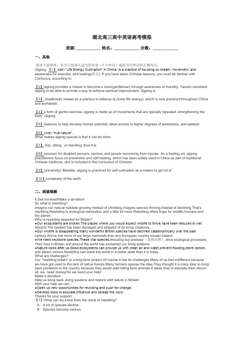 湖北高三高中英语高考模拟带答案解析
