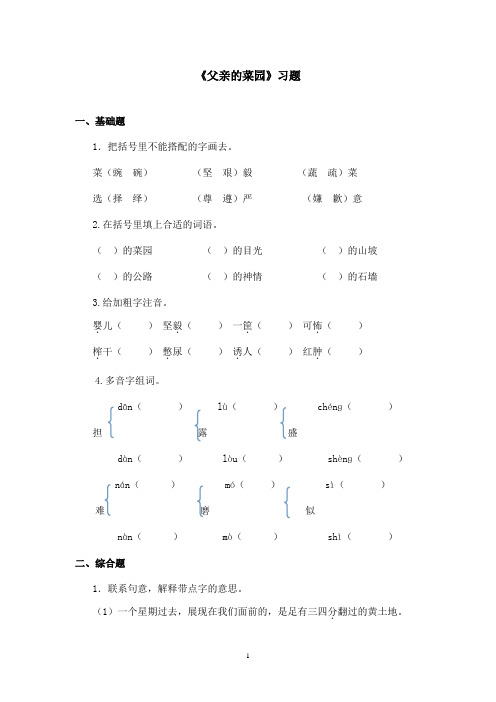 最新鲁教版(五四制)小学语文四年级上册《父亲的菜园》习题(精品)