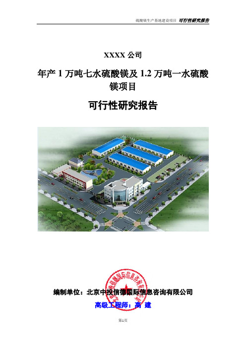 年产1万吨七水硫酸镁及1.2万吨一水硫酸镁项目可行性研究报告