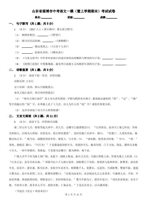 山东省淄博市中考语文一模(暨上学期期末)考试试卷