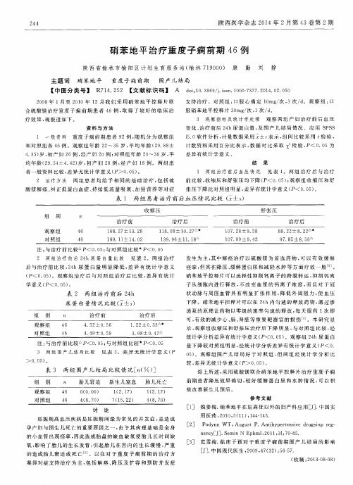 硝苯地平治疗重度子痫前期46例
