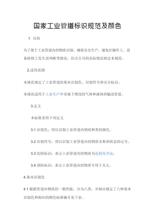 国家工业管道标识规范及颜色(可编辑修改word版)