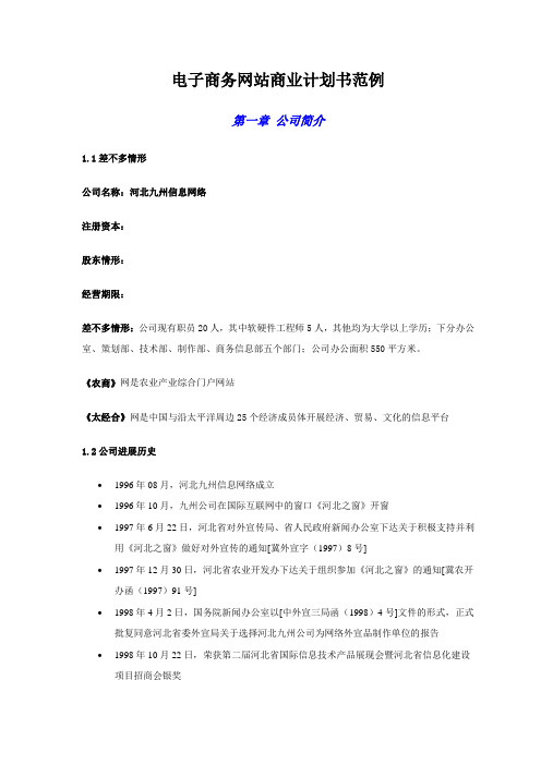 电子商务网站商业计划书范例