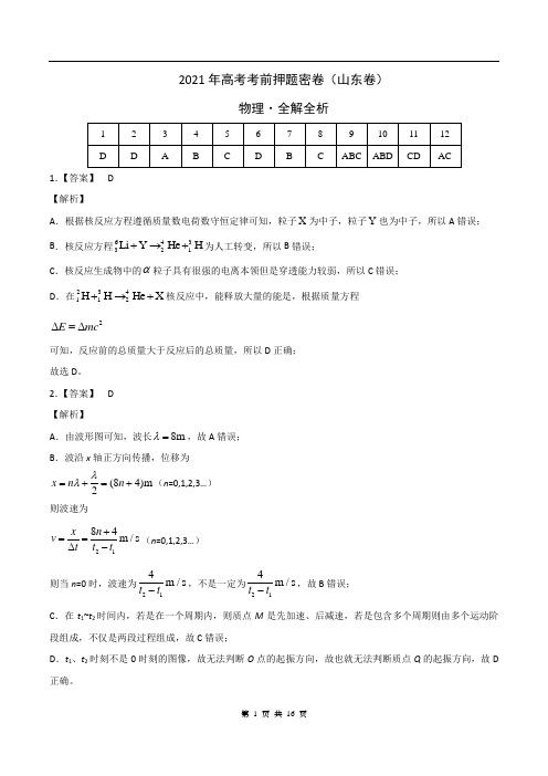 物理-2021年高考考前押题密卷(山东卷)(答案)