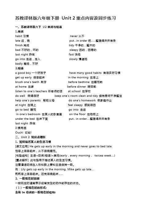 (完整版)苏教译林版六年级下册Unit2重点内容及同步练习