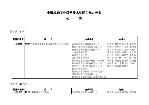 中国机械工业科学技术奖励工作办公室