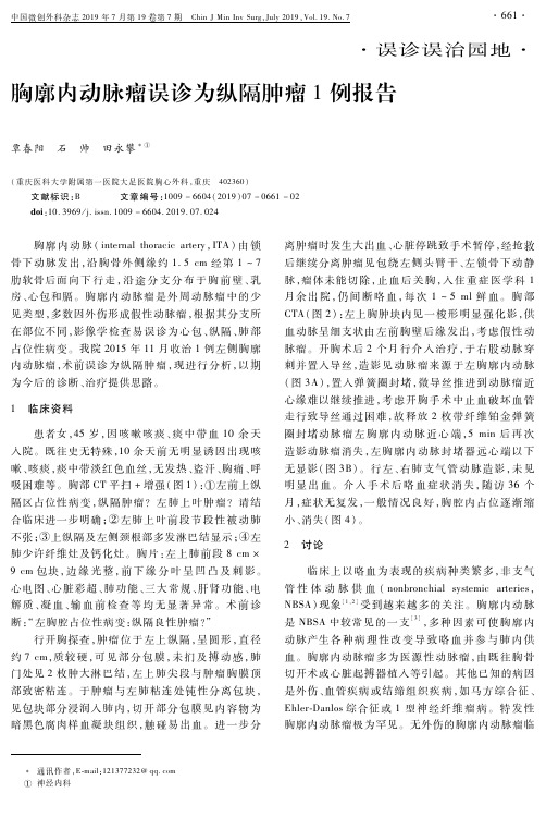 胸廓内动脉瘤误诊为纵隔肿瘤 1例报告