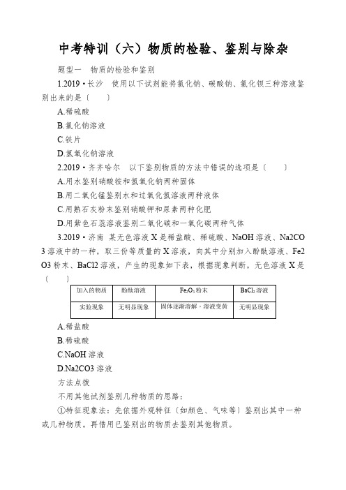 中考特训(六)物质的检验、鉴别与除杂
