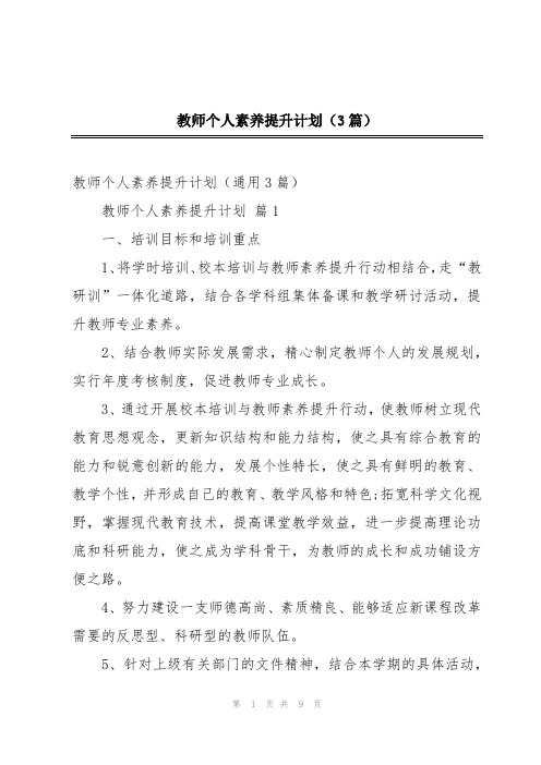 教师个人素养提升计划(3篇)