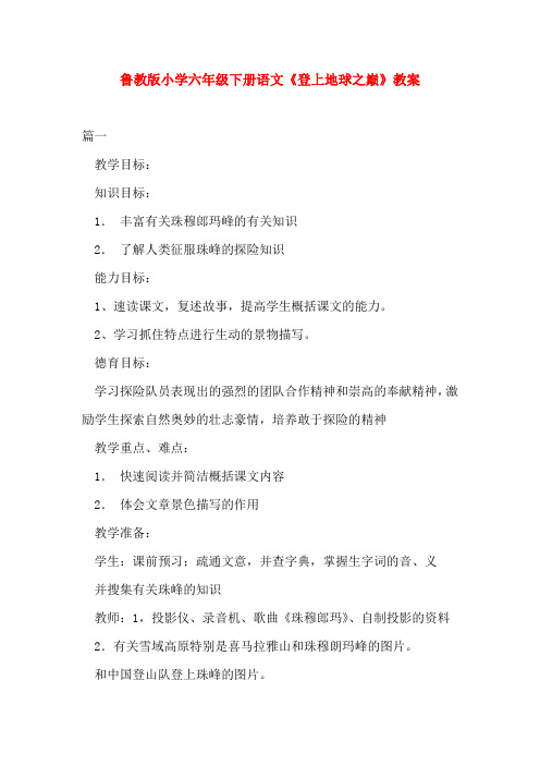 鲁教版小学六年级下册语文《登上地球之巅》教案
