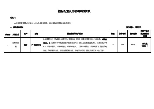 投标配置及分项明细报价表