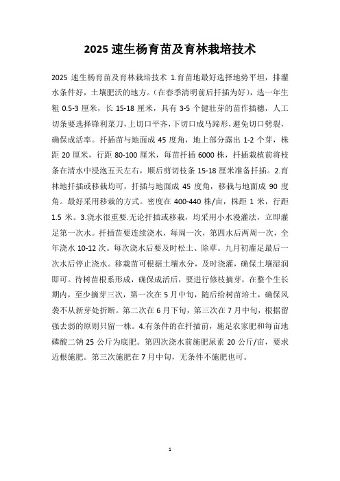 2025速生杨育苗及育林栽培技术