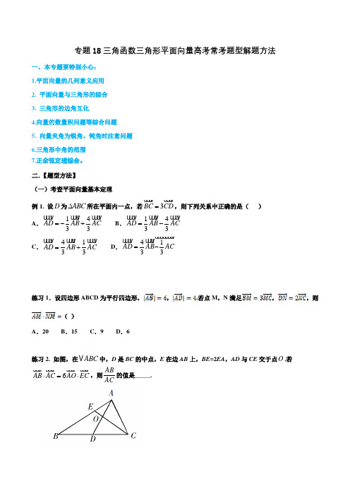 专题18 三角函数三角形平面向量高考常考题-2020年高考数学(理)一轮总复习之三角函数、三角形、平面向量