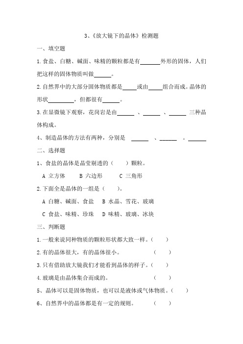 六年级科学下册《放大镜下的晶体》检测题含答案