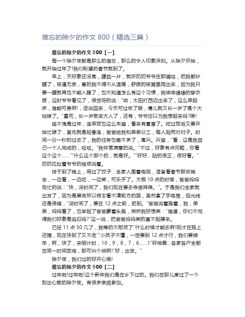 难忘的除夕的作文800(精选三篇)