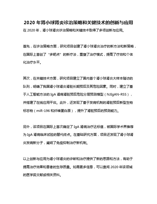 2020年肾小球肾炎诊治策略和关键技术的创新与应用