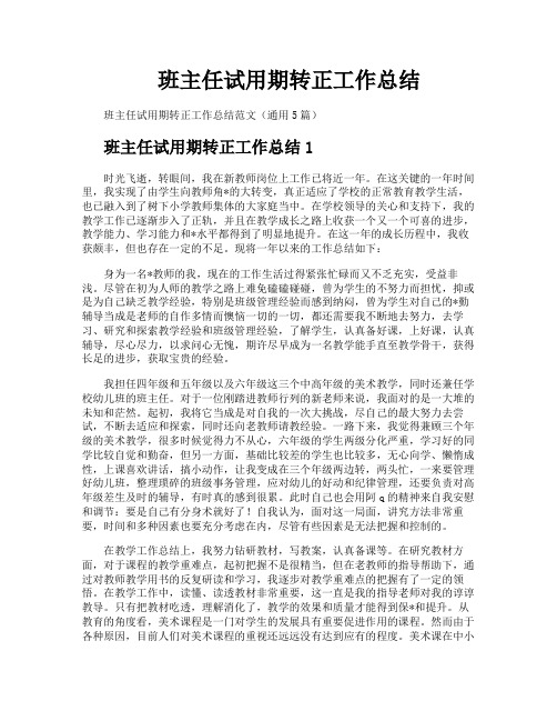 班主任试用期转正工作总结